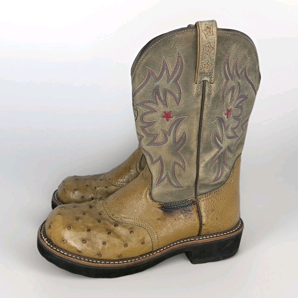Ariat Womens 11B Full Quill Ostrich Leather Cowgirl Cowboy Boots Brown Leather